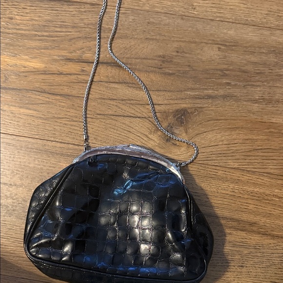 Brighton Black Crocodile-Embossed Clutch with Chain- vintage - Picture 9 of 9